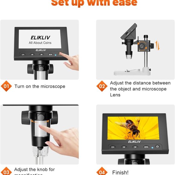 Microscope, LCD Digital Coin Microscope 1000x, Coin Magnifier with 8 Adjustable - Picture 9 of 9